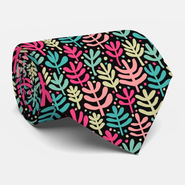 Fern Pattern - Fünf Farben auf schwarz Krawatte (Gerollt)