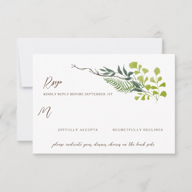 Fern Pepper Tree Blätter Garden Wedding RSVP Karte (Vorderseite)