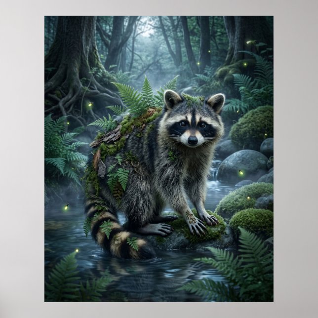 Fern Raccoon Forest Mischief Poster (Vorne)