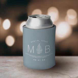Fern Wedding Monogram   Dusty Blue Can Cooler Dosenkühler