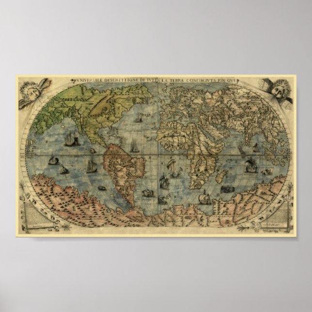 Fernando Bertelli 1565 Karte der Welt Poster (Vorne)