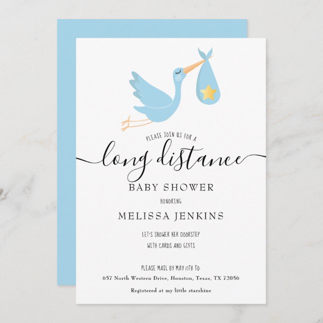 Ferndusche von Mail Blue Stork Star Einladung (Vorne/Hinten)