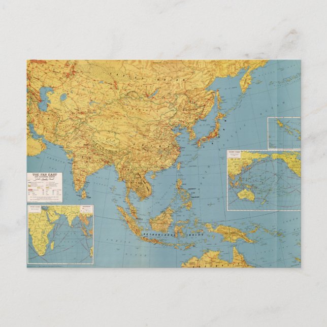 Fernen Osten und angrenzende Gebiete (Karte 1943) Postkarte (Vorderseite)