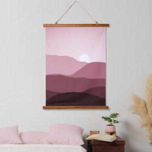 Ferngebirge Dunkle Mauve Blush Pink Sunset Wandteppich Mit Holzrahmen