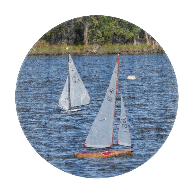 Ferngesteuerte Segelboote im Wasser Schneidebrett (Vorderseite)