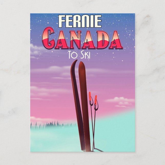 Fernie Canada Ski-Poster. Postkarte (Vorderseite)