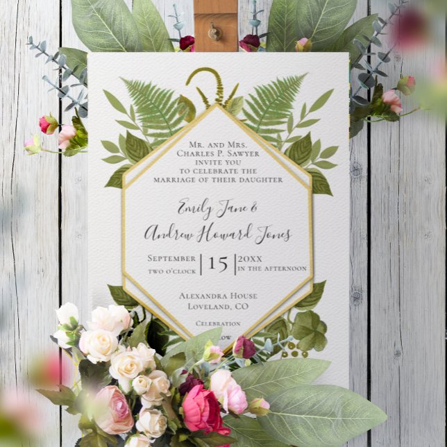 Ferns and Fauna White & Greenerity Wedding Einladung (Von Creator hochgeladen)