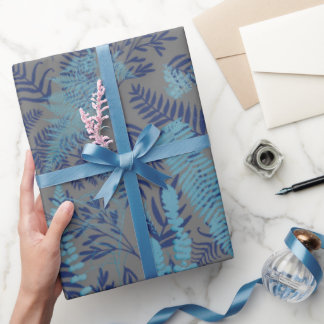 Ferns in Blue and Turquoise Wrapping Paper Geschenkpapier