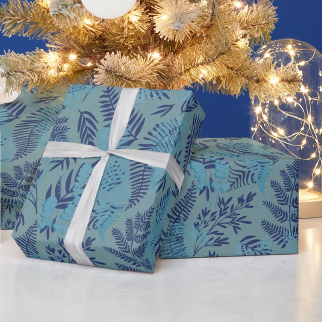 Ferns in Blue and Turquoise Wrapping Paper Geschenkpapier (Feiertage)