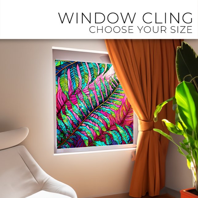 Ferns on Pink Stainted glass art Fensteraufkleber (Von Creator hochgeladen)