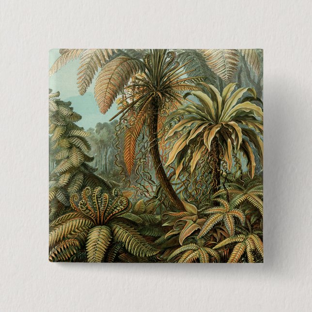 Ferns Palm Tree Antique Botanischer Garten Button (Vorderseite)