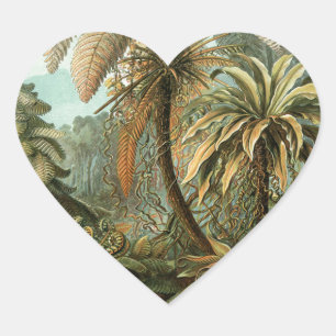 Ferns Palm Tree Antique Botanischer Garten Herz-Aufkleber