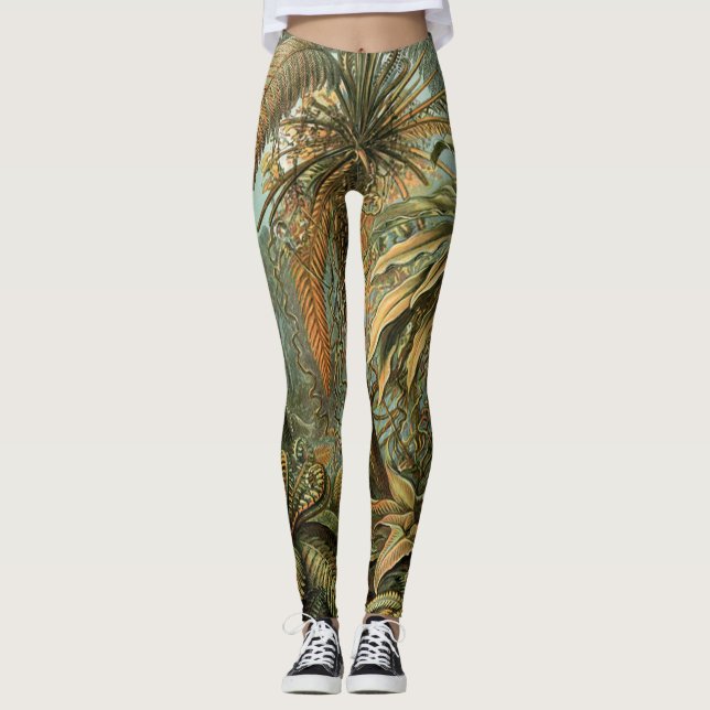 Ferns Palm Tree Antique Botanischer Garten Leggings (Vorderseite)