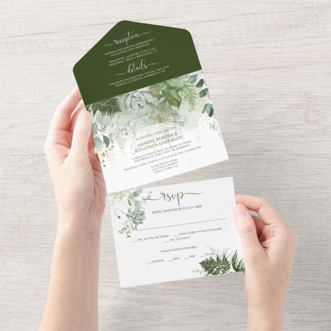 Ferns Succulents Greenerity Wedding All In One Einladung (Abreißen)