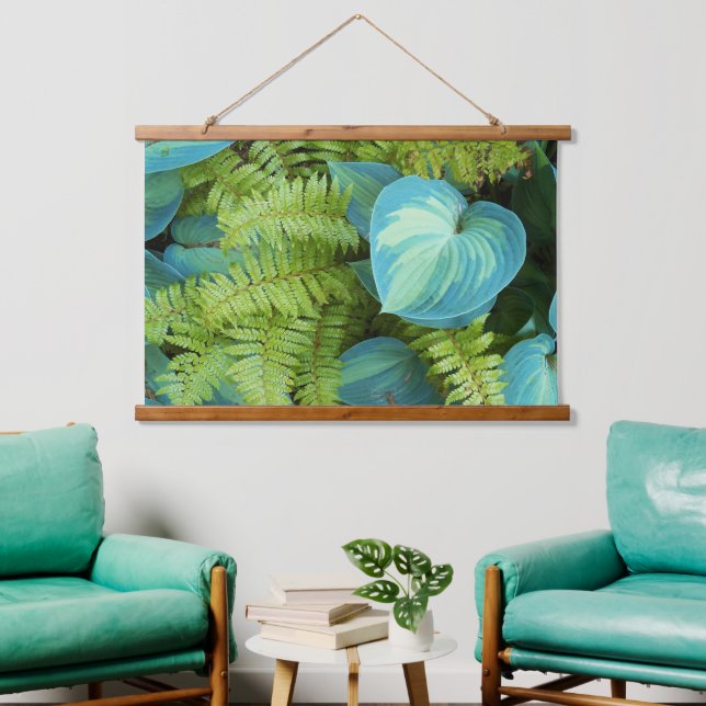 Ferns und Variegated Hosta Botanical Wandteppich Mit Holzrahmen (Wohnzimmer)