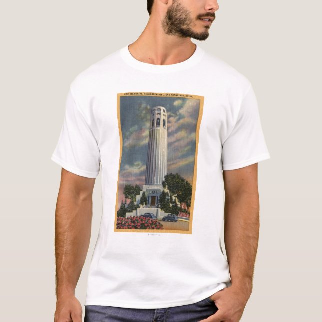 Fernschreiber-Hügel-Ansicht mit Coit Denkmal T-Shirt (Vorderseite)