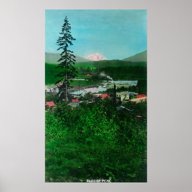 Fernsicht auf Gletscherspitze und Stadt Poster (Vorne)