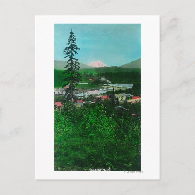 Fernsicht auf Gletscherspitze und Stadt Postkarte (Vorderseite)