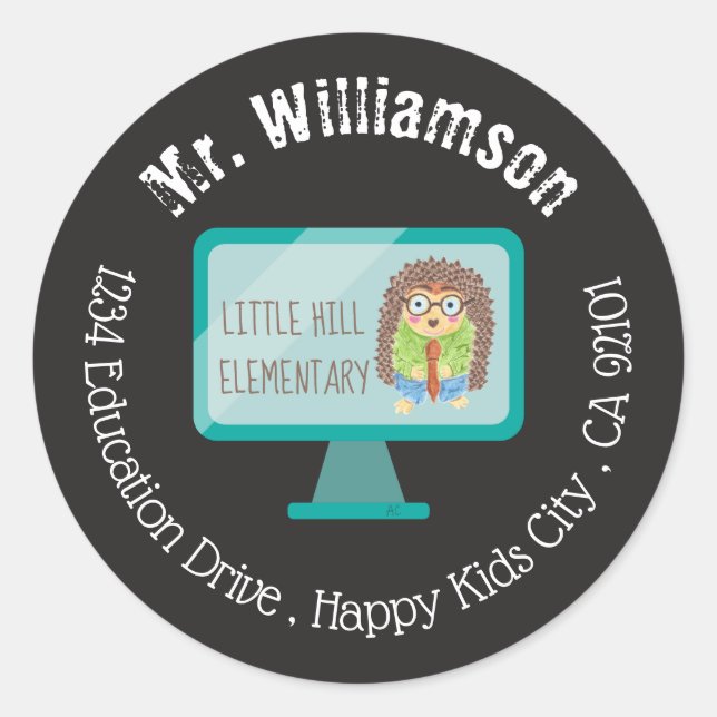 Fernunterricht Igel Lehrer Umschlag Aufkleber (Vorderseite)