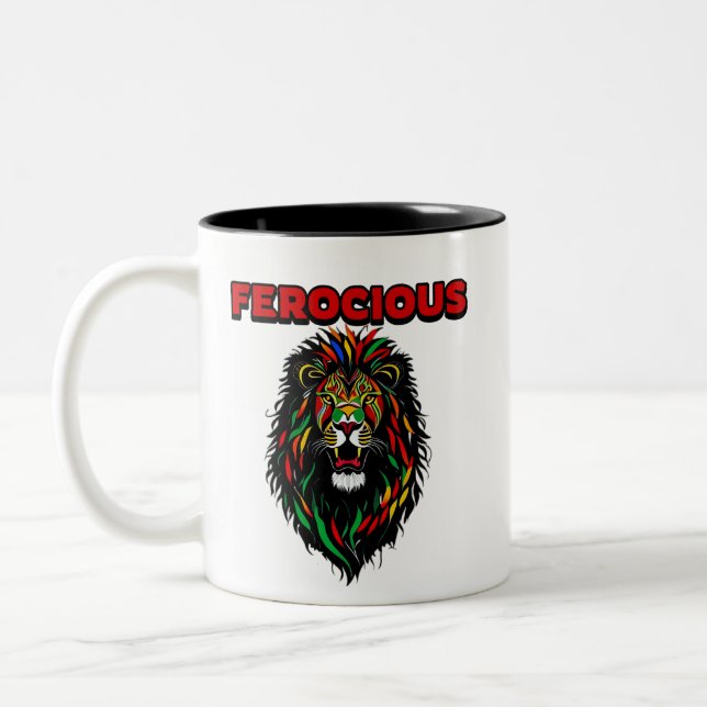 Ferocious Colorful Lion Zweifarbige Tasse (Links)