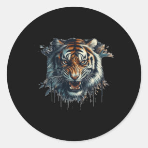 Ferocious Tiger Wasserfarbe Malaufkleber Runder Aufkleber