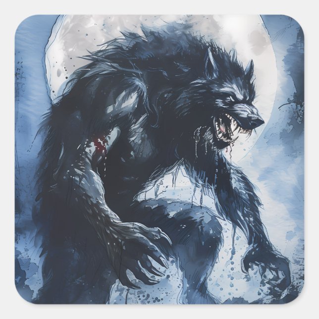 Ferocious Werewolf Watercolor Quadratischer Aufkleber (Vorderseite)