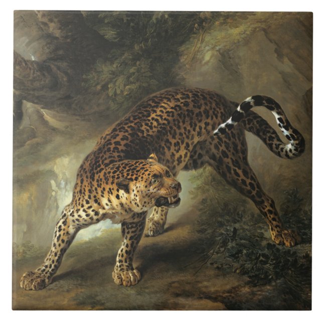 Ferocious Wild Leopard (von Jean-Baptiste Oudry) Fliese (Vorderseite)