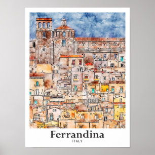 Ferrandina Italien Reise Wasserfarbe Handgezeichne Poster