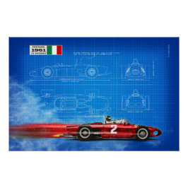 Ferrari 156 Sharknose Blueprint Poster