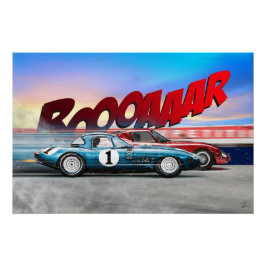 Ferrari 250GTO vs Jag E-Type Lightweigt Poster