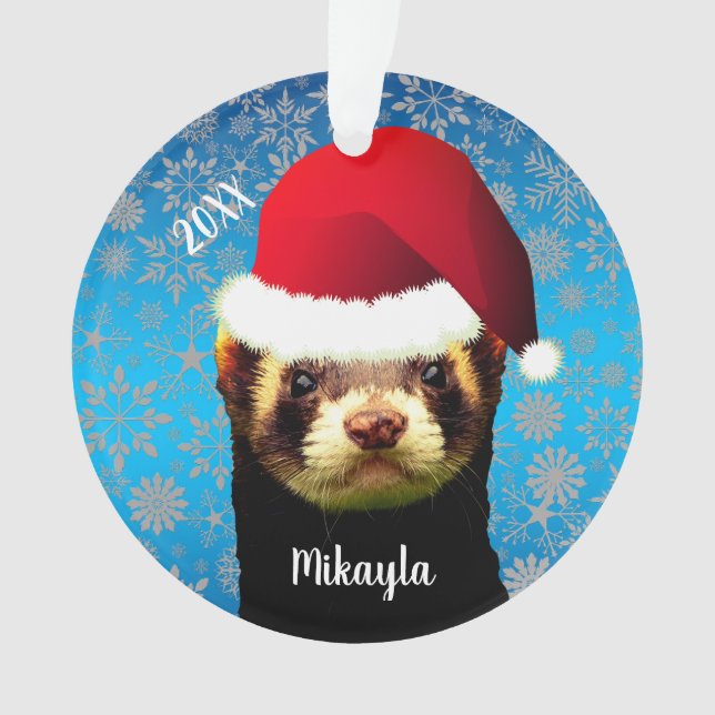 Ferret als Weihnachtsmannmütze verkaufen Ornament (Vorderseite)