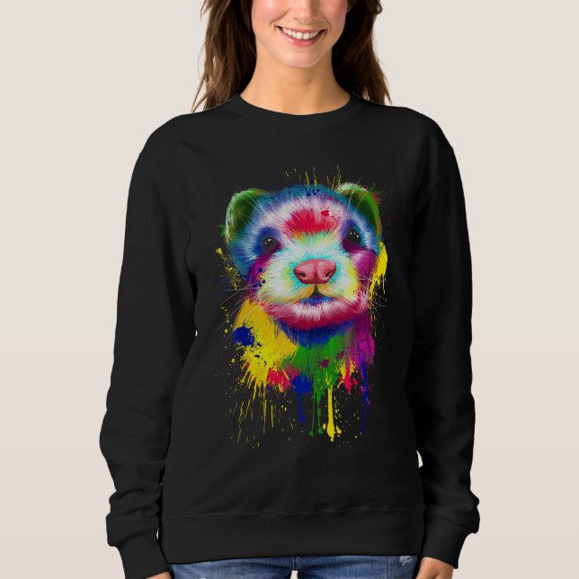 Ferret Artwork Face Hand Malerei Splash Art Pet P Sweatshirt (Vorderseite)
