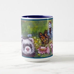 Ferret Blume Butterfly und Birdhouse Tasse
