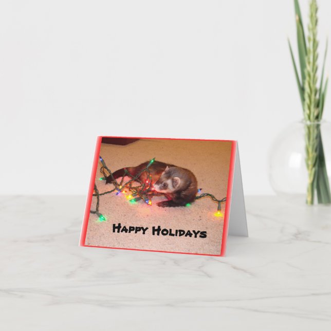 Ferret Christmas Lights Card Feiertagskarte (Vorderseite)