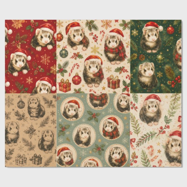 Ferret Christmas Montague Geschenkpapier (Flach)