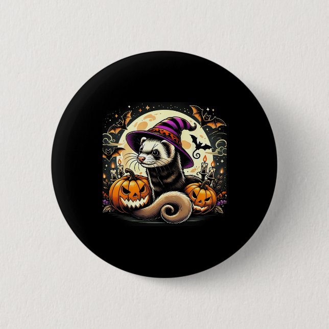 Ferret Hexe Halloween - Spooky Pumpkin Bats Art Button (Vorderseite)