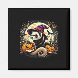 Ferret Hexe Halloween - Spooky Pumpkin Bats Art Magnet