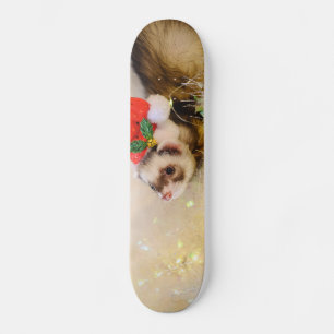 Ferret in Weihnachtsmannmütze Skateboard