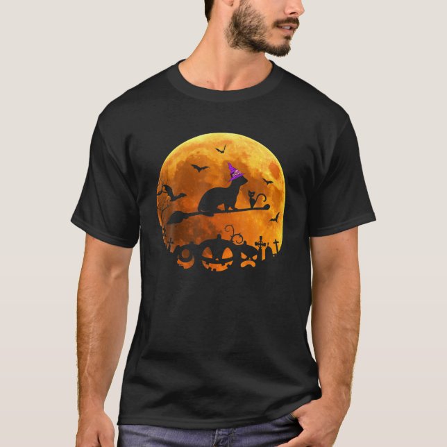 Ferret Kostüm Witz Reiten Broom Moon Halloween T-Shirt (Vorderseite)