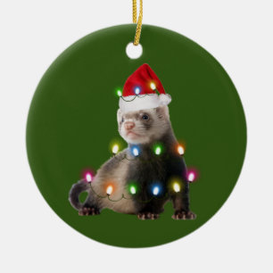 Ferret mit Hat Lights Weihnachten Keramik Ornament