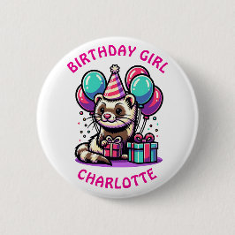 Ferret Themed Birthday Girl Party Personalisiert Button