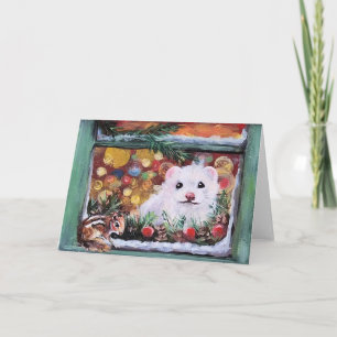 Ferret und Chipmunk Weihnachtsfenster Feiertagskarte