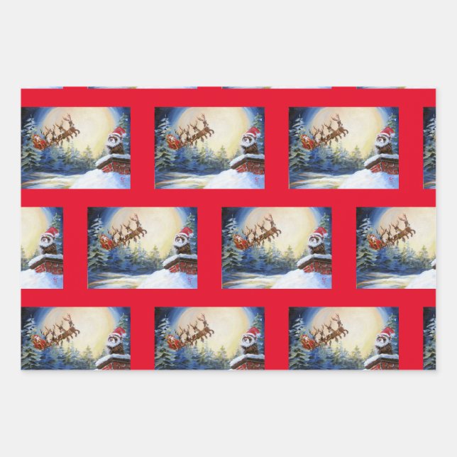 Ferret und Santa Wrapping Papier aus der Original  (Vorderseite)