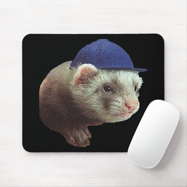 Ferret Wearing Blue Hat Mousepad (Mit Mouse)