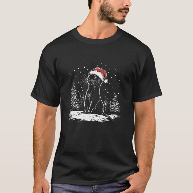 Ferret Weihnachtsmannmütze Christmas Pajama Funny  T-Shirt (Vorderseite)