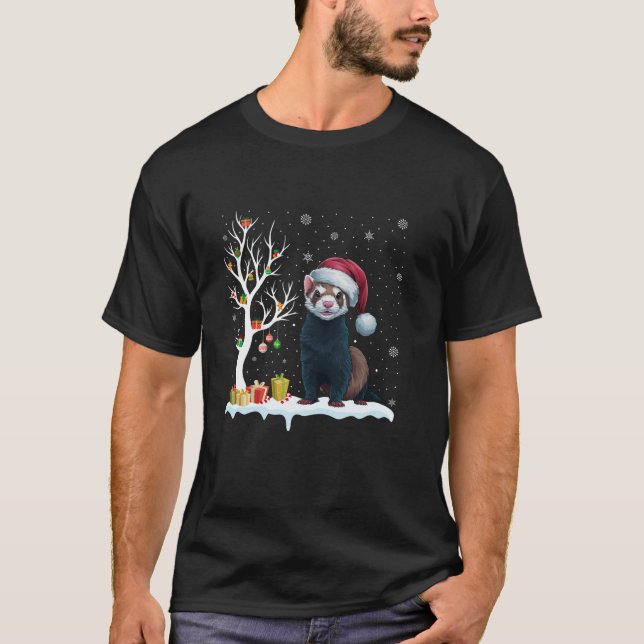 Ferret Weihnachtsmannmütze Festlicher Baum Weihnac T-Shirt (Vorderseite)