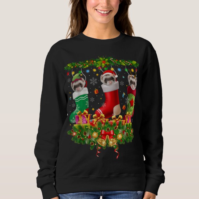 Ferret Weihnachtssocken X mas Lights Pajama Matchi Sweatshirt (Vorderseite)