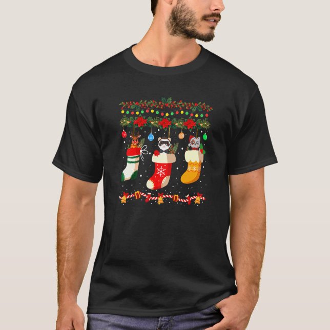 Ferret Xmas Socks Ferret Weihnachts Pajama Familie T-Shirt (Vorderseite)