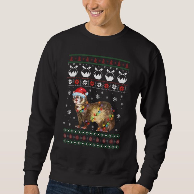 Ferrets Ugly Sweater Christmas Light Pajama Sweatshirt (Vorderseite)
