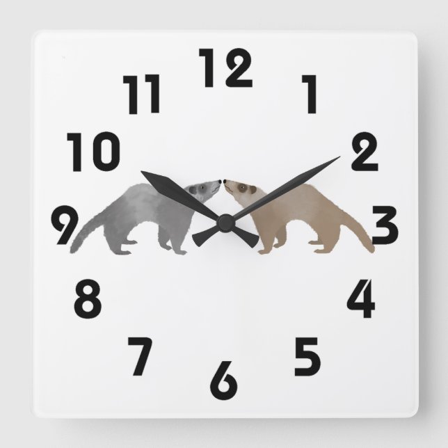 Ferrets Wall Clock Quadratische Wanduhr (Vorderseite)
